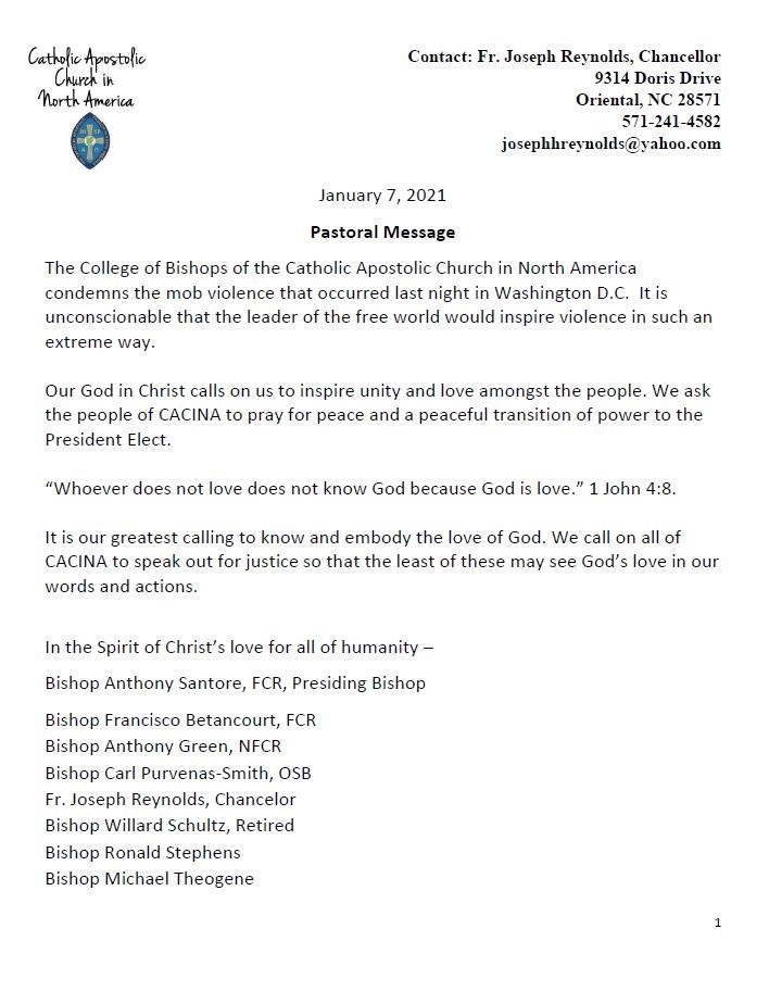 pastoral message condeming mob violence letter
